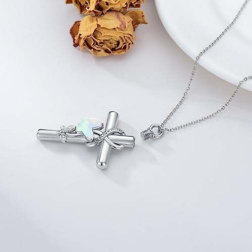Cross Urn Necklace for Ashes 925 Sterling Silver Cremation Jewelry with Funnel Filler Kit Ashes Necklace for Human Women Girl Pets - color: A_Opal Butterfly Urn Necklace, style: Non-personalized