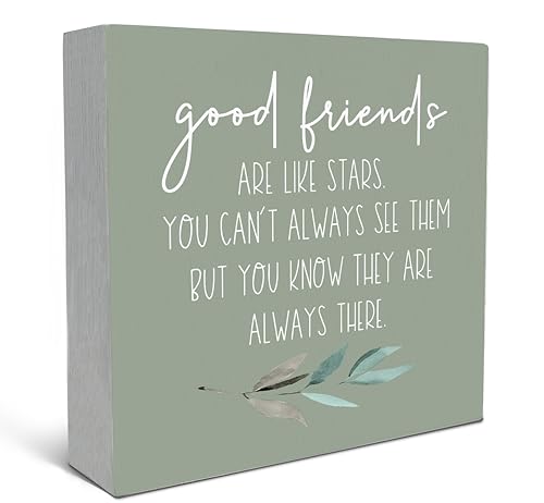 SRADMO Good Friends Are Like Stars Wood Box Sign Desk Decor, Inspirational Long Distance Friendship Wooden Block Box Sign Decoration For Home Bedroom Girls Room Office Shelf Table Decor (Purple) - color: GOOD-green, size: 5 x 5 inches
