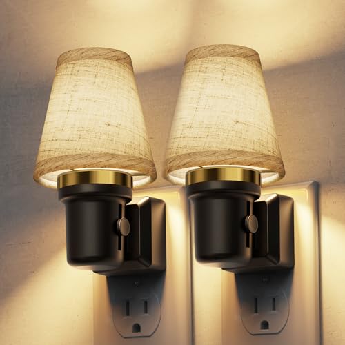 L LOHAS LED Night Lights Plug into Wall, Linen Fabric Night Light - color: Round Platform-3000K, size: 2 Pack