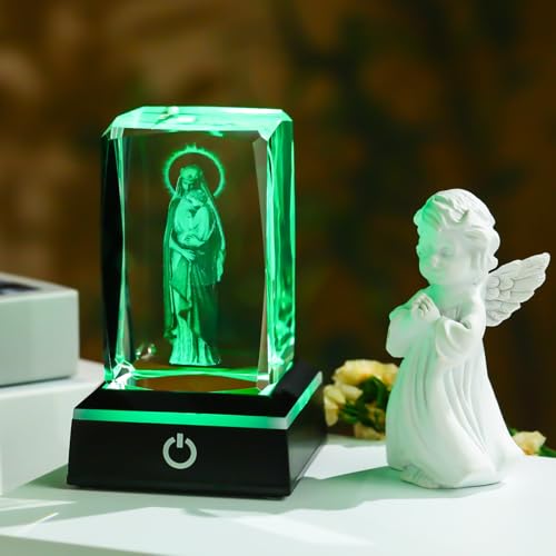 Movdyka Virgin Mary Statue Night Light Religious Gifts for Women Catholic | 3D Laser Engraved Blessed Mother Statues Crystal Cube Virgin Mary Night Light Gifts for Women & Men Mothers Day Christmas - color: Virgin mary&Jesus