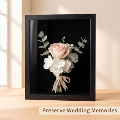 8.5x11 Magnetic Front-Open Shadow Box Frame with Real Glass, Memory Display Case for Dried Flowers, Keepsakes, Photos, Certificates, Wall or Tabletop Decor, Black
