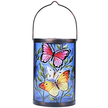 Butterfly Solar Lantern Outdoor Waterproof Hanging Glass Garden Light - color: Royal Blue