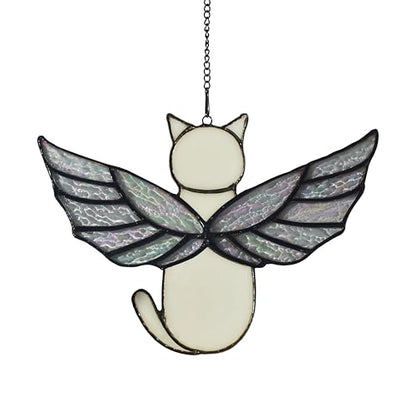 Angel Rainbow Wing Memorial Gifts - Stained Glass Cat Suncatcher, Loss of Cat Sympathy Gift (White) - color: White