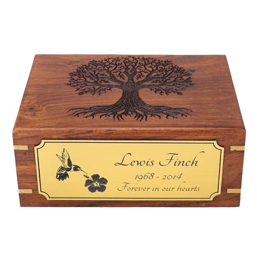 Personalized Cremation Urn for Human & Pet Ashes, Tree of Life Wooden Memorial Urns Box for Adults, Male/Female, Funeral Burial Urn, Custom Sizes S - XL (40–250 lbs Capacity) - Handmade Wood Urns