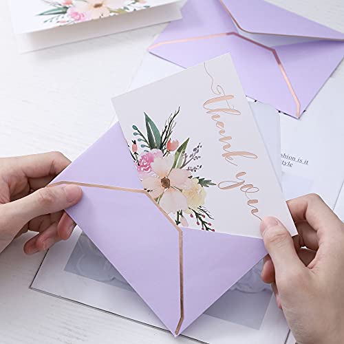 Winoo Design Heavy Duty Thank You Cards with Envelopes - 36 PK - Gold Thank You Notes 4x6 Inches Baby Shower Cards Wedding Small Business Graduation Funeral Bridal Shower (Violet) - style: Violet
