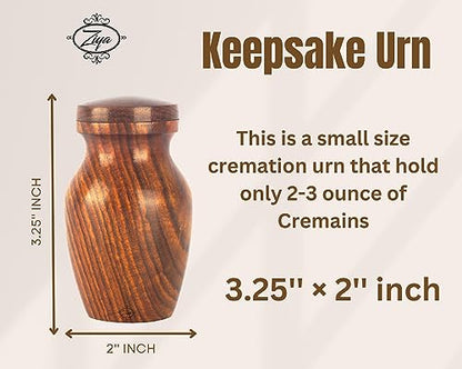 ZIYA Wooden Small Keepsake Cremation Urn for Human Ashes with Black Velvet Case - Memorials Mini Sharing Personal Funeral Urn for Pet or Human Ashes Token - size: Single-Keepsake