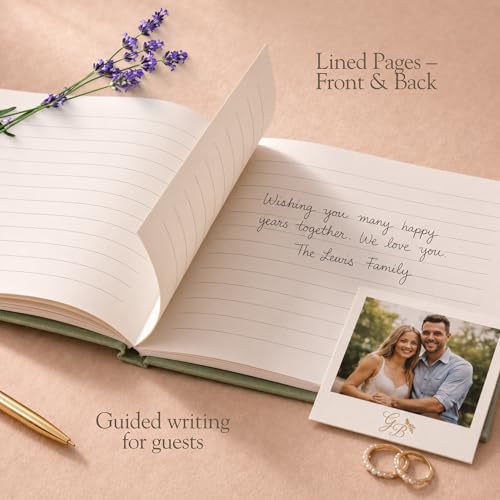 Wedding Guest Book with Keepsake Pocket & Satin Bow Closure Linen Hardcover - color: Sage Green