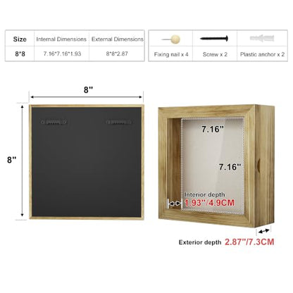 Love-KANKEI Deep Shadow Box Frame 8x8,Solid Wood Frame,Carbonized Black - color: Carbonized Black, size: 8 x 8