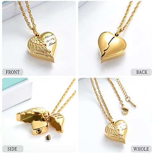 shajwo Cremation Jewelry Angel Wing Heart Urn Necklaces for Ashes Memorial Keepsake Pendant for Women Men - style: 1-Gold