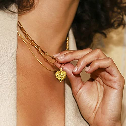 Bestyle Sterling Silver Heart Locket Necklace for Women, Dainty Cute Small Heart Locket Pendant in Gold/Rose Gold/Silver, Love Statement Jewelry Gift for Mother Wife - color: D1. Angel Wing-Gold-Locket Only, NO Custom