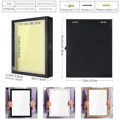 TJ.MOREE Large Shadow Box 13x16 Flowers Display Case Wooden Picture Frame - color: Black, size: 13x16