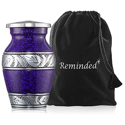 Reminded Small Cremation Keepsake Urns for Human Ashes, Set of 4 Purple and Silver Miniature Urns with Velvet Case and Bags - color: Purple
