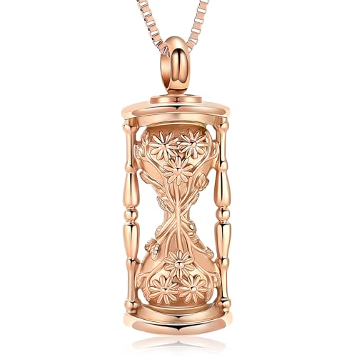 XSMZB Sunflower Hourglass Urn Necklaces for Ashes Human Pet Memorial Jewelry for Ashes Cremation Keepsake Pendant for Men Women - color: Rose Gold