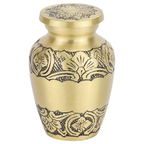 Elegant Gold Keepsake Cremation Urn for Ashes, Brass, Gold Urn, Keepsake Sized Cremation Urn, 2.75 Inches High - color: Elegant Gold