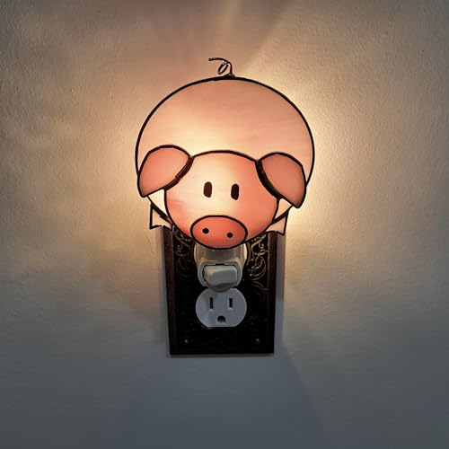 Gift Essentials Pink Pig Plug-in Night Light - Stained Glass Nightlight | Pink Pig Stained Glass Plug-in Nightlight with On/Off Rocker Switch. Includes One 4-Watt Replaceable Warm-Glow Bulb. - color: Pig
