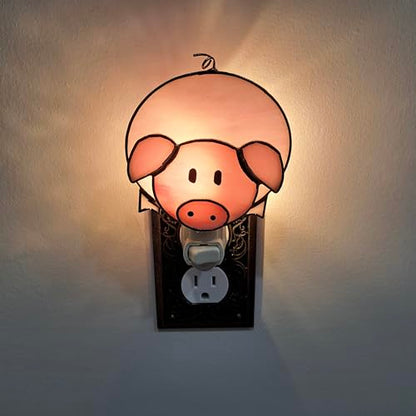 Gift Essentials Pink Pig Plug-in Night Light - Stained Glass Nightlight | Pink Pig Stained Glass Plug-in Nightlight with On/Off Rocker Switch. Includes One 4-Watt Replaceable Warm-Glow Bulb. - color: Pig
