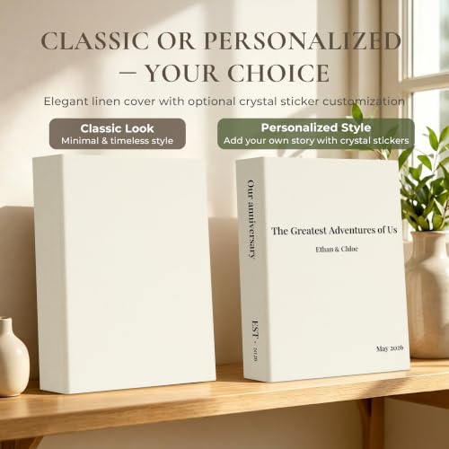 Vienrose 4x6 Couples Photo Album 200 Pockets DIY Cover Tweezers Beige | fabric cover photo book, acid free inner pages, couple themed crystal stickers, tweezers, slip in photo album - color: Romantic Couple, size: 200 Pockets