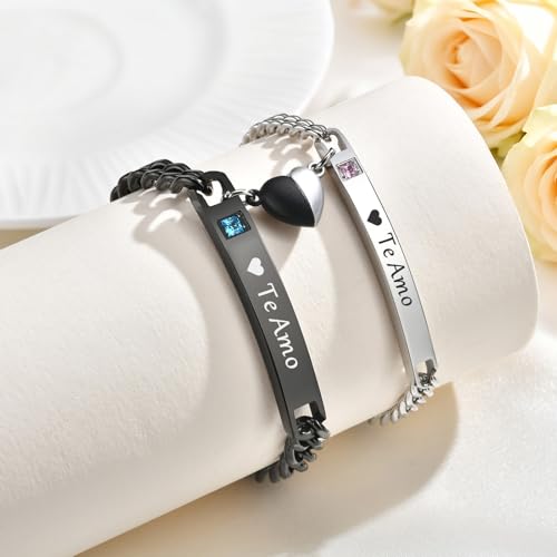 MEALGUET Matching Couple Bracelets for Men Women : His Hers Stainless Steel Cuban Link Chain Bracelets Set for Boyfriend Girlfriend Husband Wife, Romantic Gifts for Valentines Birthday Anniversary - style: te Amo