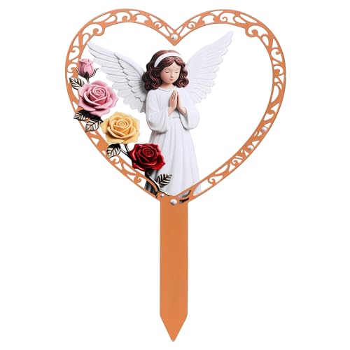 Lodou Graves Cemetery Decorations,Cardinals Memorial Grave Markers for Cemetery Memorial Stakes Metal Grave Decorations,Outdoor Outside Yard Garden (Angel) - style: Angel