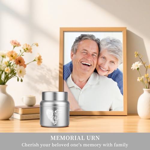 Small Urns for Human Ashes Cremational Keepsake, 2.2 Inches High Silver | Solid aluminum, Mini Pocket Size, Comes with velvet bag - color: 1 Pack Silver