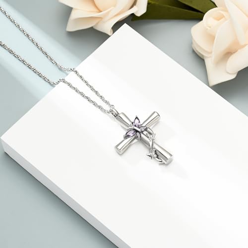 shajwo Butterfly Cross Urn Necklaces for Ashes for Women Men - color: Silver-Purple
