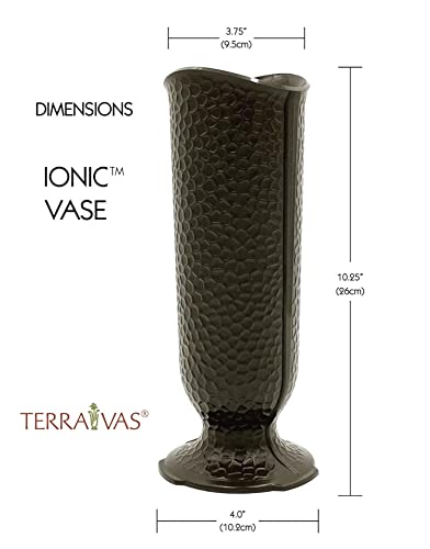 Terravas' Ionic Vase - Replacement Cemetery Flower Vase - 4" D Base with 3 Flanges to Lock-in. Dark Brown, Plastic Replica (Not Bronze) Quantity: 1