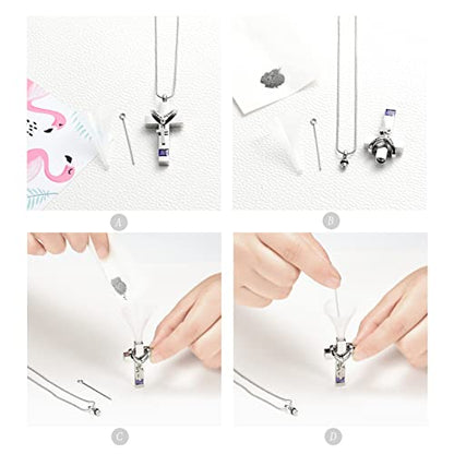 Forever in My Heart Birthstone Personalized Double Cross Urn Pendant Cremation Jewelry for Ashes Cross Ashes Keepsake - color: Silver-Purple