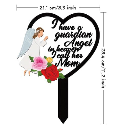 BUoonyer Stake Graves Cemetery Decorations - Mom Metal Memorial Grave Marker, Mother Heart Graveyard Sympathy Plaque, Angel Flower Remembrance Graveside Burial Decor Sign for Outside Yard Garden - style: Angel Mom