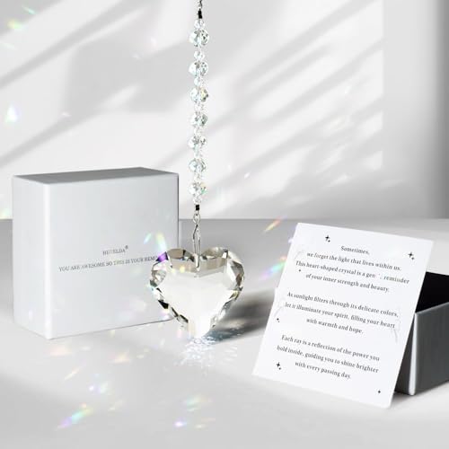 Hegelda White Birthday Gifts for Women Friendship Heart Crystals Suncacther | christmas stocking stuffer Valentines day Mothers Day Gifts for Friends Coworkers Her Wife Mom Daughter Sister Aunt - color: White