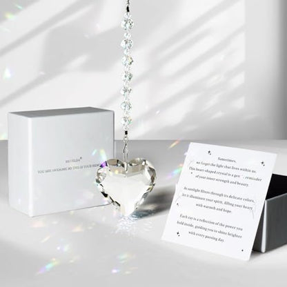 Hegelda White Birthday Gifts for Women Friendship Heart Crystals Suncacther | christmas stocking stuffer Valentines day Mothers Day Gifts for Friends Coworkers Her Wife Mom Daughter Sister Aunt - color: White