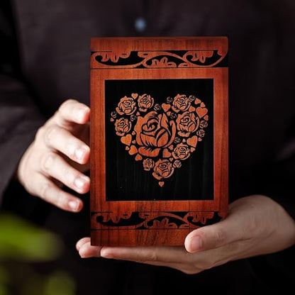 Wooden Cremation Urn for Human Ashes,Wooden Carved Rugosa Rose Cremation Urns,Holds 250 Cubic Inches,Cat and Dog Pet Urns,Decorative Funeral Urn Box and Casket