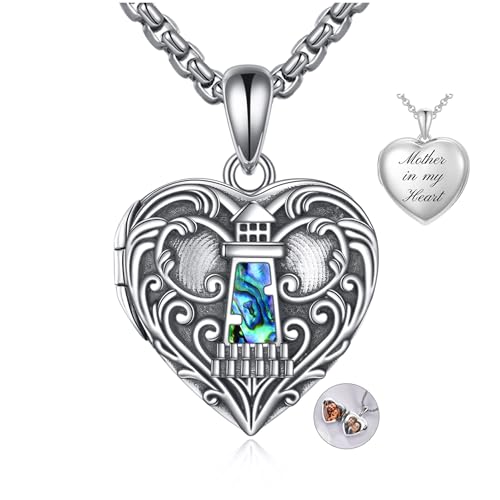 Personalized Heart Locket Necklace 925 Sterling Silver That Holds Pictures Photo Keep Someone Near to You Custom Lockets Necklaces Letters Engraving for His Her - style: Lighthouse locket+photo+text