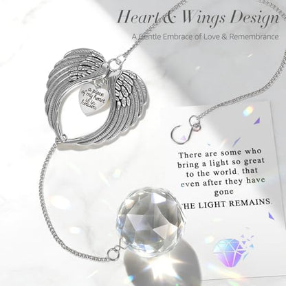 Memorial Sympathy Gifts for Loss of Loved One, Memorial Crystal Suncatcher | Heart-Wings Suncatcher for Mother Remembrance, Miscarriage & Bereavement Grief Gift Ideas for Loss of Mom Dad Husband Baby
