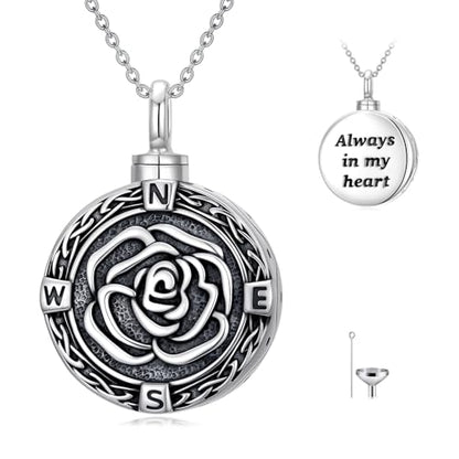 TOUPOP Tree of Life Urn Necklace for Ashes 925 Sterling Silver Cremation Jewelry Memorial Gifts Keepsake Jewelry with Funnel Filler for Women - style: 6-Rose