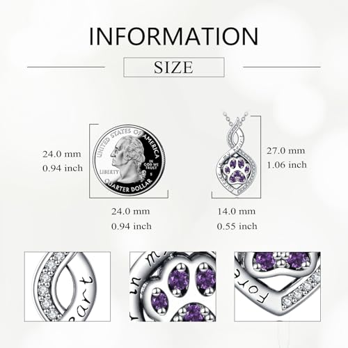 Butterfly/Dragonfly/Pet Paw/Tree of Life/Maple Leaf/Cross Urn Necklace for Ashes 925 Sterling Silver Cremation Pendant Jewelry Gifts for Women Mom - color: Paw-February