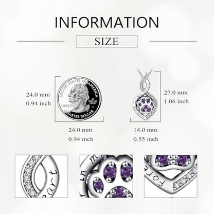 Butterfly/Dragonfly/Pet Paw/Tree of Life/Maple Leaf/Cross Urn Necklace for Ashes 925 Sterling Silver Cremation Pendant Jewelry Gifts for Women Mom - color: Paw-February