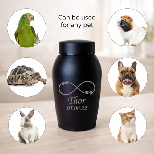 Personalized Cremation Keepsake Pet Ashes Urn Waterproof with Airtight Closure Customized Text Engraving Vase Container Memorial Dog Cat Funeral Decorative (Infinity Symbol w/Paws & Hearts)