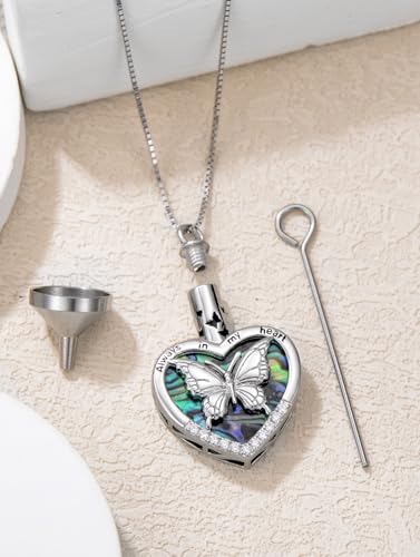 WINNICACA Urn Necklaces for Ashes 925 Sterling Silver Tree of Life Heart Cremation Jewelry for Ashes Jewelry Gifts for Human Ashes Keepsake Memorial Jewelry for Women Men - style: 6-Butterfly Urn