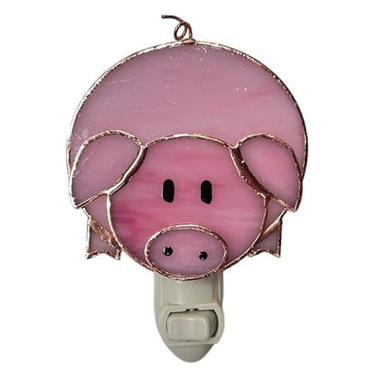 Gift Essentials Pink Pig Plug-in Night Light - Stained Glass Nightlight | Pink Pig Stained Glass Plug-in Nightlight with On/Off Rocker Switch. Includes One 4-Watt Replaceable Warm-Glow Bulb. - color: Pig