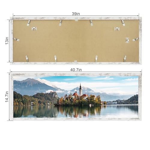 Hongkee 13x39 Puzzle Frame (2 Pack, Distressed White) - Real Glass, Wooden - color: Distressed White, size: 13x39 in without mat