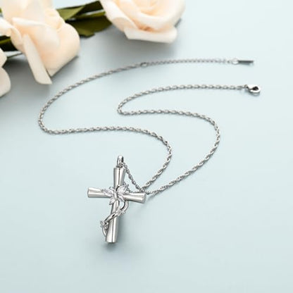 shajwo Butterfly Cross Urn Necklaces for Ashes for Women Men - color: Silver-White