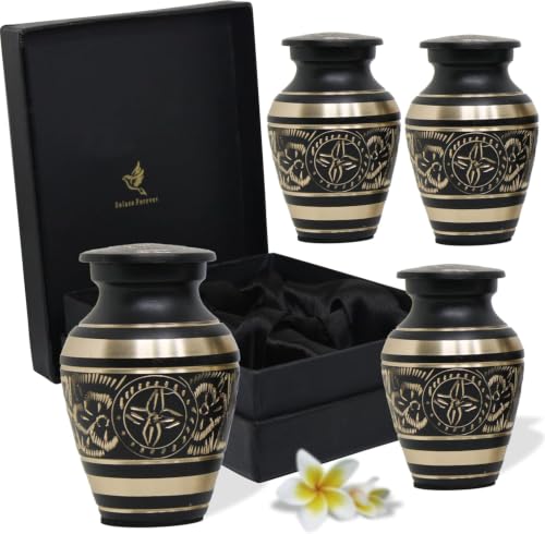 Small Urns for Human Ashes - Elegant Keepsake Cremation Urns - Black | Handcrafted Set of 4 Mini Urns for Ashes - Aluminum - Holds 3 Cubic Inches of Ashes - Secure Threaded Lid - For Men & Women - color: Black