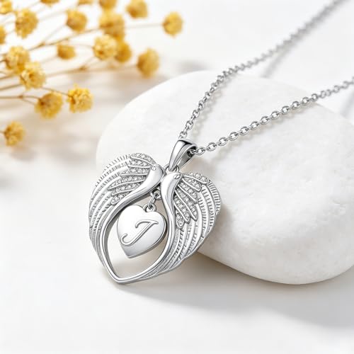 TUGHRA Memorial Necklace for Women Men, Angel Wings Heart Pendant 925 Sterling Silver A Piece of My Heart Is In Heaven Charm Necklace Sympathy Gift - style: 04-J