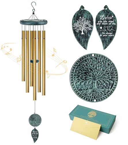 Sympathy Gifts for Loss of Loved One, Memorial Wind Chimes with Tree of Life, Remembrance in Memory of Mom Dad, Bereavement and Condolence Memorial Gifts (Bronze Color) - size: A-Green-Loved One