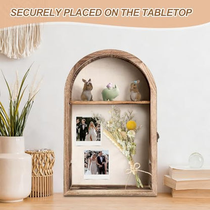 Shadow Box Frame 10x16, Natural Wood Display Case with Linen Back, Deep Picture Frame for Photos, Keepsakes, Flowers, Medals, Memorabilia, DIY Crafts, Wedding or Pet Memory Box Wall & Table Decor
