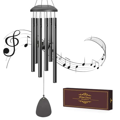 Wind Chimes Outdoor - 6 Tubes 26" Memorial Garden Chime, Retirement & Sympathy Gift for Patio Yard Decoration, Retired Gift for Mom Women Grandma Neighbors Black