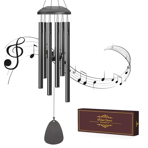 Wind Chimes Outdoor - 6 Tubes 26" Memorial Garden Chime, Retirement & Sympathy Gift for Patio Yard Decoration, Retired Gift for Mom Women Grandma Neighbors Black