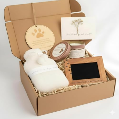 Pet Loss Bereavement Gift Box – Sympathy Gift for Loss of Dog, Pet Memorial Set with Photo Frame, Remembrance Ornament, Memory Candle & Hot Water Bottle, Condolence Comfort Gift for Grieving Pet Owner