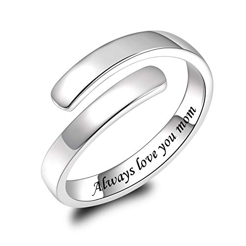 BEILIN 925 Sterling Silver Inspirational Jewelry Rings Adjustable Ring Personality Encouragement Gift for Teens Women - style: Always love you mom