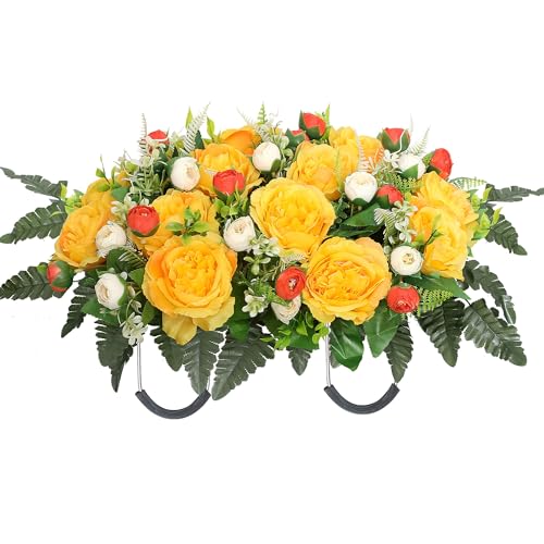 Wocst Grave Decorations for Cemetery Headstone Flower Saddle for Grave Decor Weatherproof,NO-Fading - color: Yellow